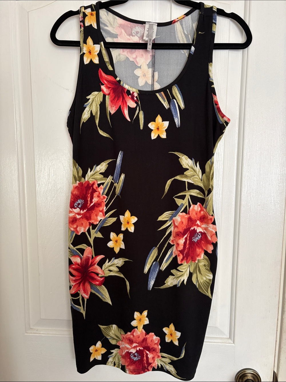 Moa Moa Black Mini Dress with Red & Yellow Floral Print